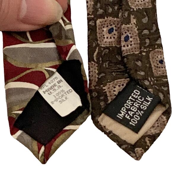 OSCAR DE LA RENTA 2 Pc Men’s Neck Tie Silk, Red & Olive Green, Olive Green & Tan - Picture 3 of 8